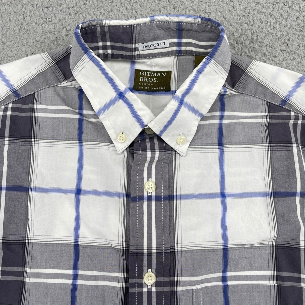 Gitman Bros Shirt Mens M Grey Plaid Tailored Fit Button Down Cotton Long Sleeve